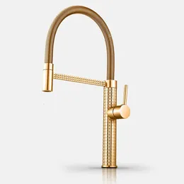 Kitchen Faucets Luxury Faucet Gold Brass for Sink Rotatable Drop Down Spring and Cold Water Mixers Tap Accessories 231218