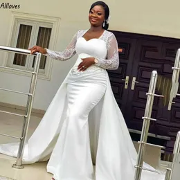 White African Black Girls Mermaid Wedding Dresses With Detachable Train Lace Elegant Bridal Gowns Arabic Aso Ebi Plus Size Long Sleeves Vestidos De Novia CL3080