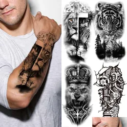 Temporary Tattoos Temporary Tattoos God Cross Lion For Men Women Realistic Compass Fake Tatoos Forearm Jesus Christ Thigh Tattoo Stick Dhfya