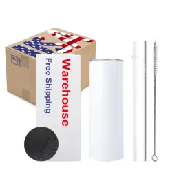 New 2 Days Delivery 20OZ Stainless Steel Tumblers Thermal Insulated 20 Oz Sublimation Blanks White Car Mugs with Plastic Lid and Straw Straight 20oz CA US Stocked 1218