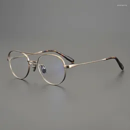 Sunglasses Frames Handmade Retro Pure Titanium Glasses Frame Double Beam Pilot Male Hipster Female Small Face Myopia Japanese Designer