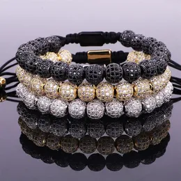 Lüks Erkek Takı Bileklik CZ Micro Pave Ball Beads Dokuma Kadınlar için Özel Hediye Sevgililer Günü Tatil Noel304Z