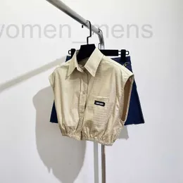 Coletes femininas designer 2023 outono novo padrão escuro jacquard etiqueta flip colarinho sem mangas tanque camisa moda pode ouel