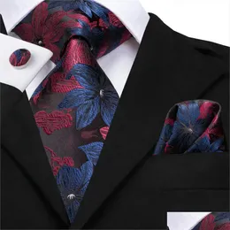 Krawaty na szyję krawaty sn3125 hitie 85 cm jedwabne męskie krawat krawat krawat kwiecisty czerwony niebieski krawat na klasyczne przyjęcie ślubne kieszonki mankiety luksusowe s dhmoi