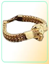 Ювелирные изделия в стиле панк Figaro Chain Мужской браслет из нержавеющей стали Серебряный цветЗолотой цвет Браслет с головой льва Мужской браслет-манжета 866 дюймов CX1049156