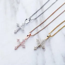 Hip hop 925 silver cross Zircon Pendant Necklace Gold Color Iced Out color Pendant Diamond gold silvery Bling Bling Necklace261O
