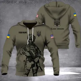 Giacche tattiche Nome personalizzato Usa Stand con Ucraina 3d Felpa con cappuccio stampata Ucraina Veterani 3d Felpa con cappuccio con cerniera Bandiera Camouflage Felpa casualL231218