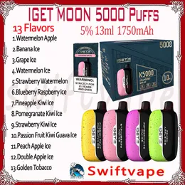 Высочайшее качество Iget Moon 5000 Puff E Сигарета Одноразовая Vape Pod Устройство 1750 мАч Аккумулятор 5K Затяжки 5% 13 мл Стартовый комплект картриджей Быстрая доставка