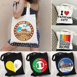 Sacos de noite Bandeira do Vaticano Mapa Amor Coração Itália Roma Aquarela Cidade Ombro Canvas Totes Bag Harajuku Compras Moda Shopper Bolsas