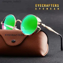 Солнцезащитные очки 2020 Поляризованные солнцезащитные очки в готическом стиле в стиле стимпанк с зеркальным покрытием, круглые солнцезащитные очки в стиле ретро, винтажные Gafas Masculino GreenL231218