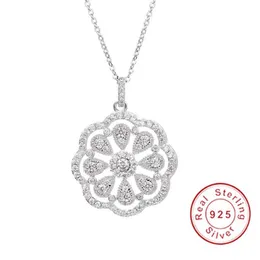 Sell 925 Sterling silver Flower Necklaces Pendants with High Quality Simulated Diamond For Women Birthday Gift Cocktail Jewelr293J