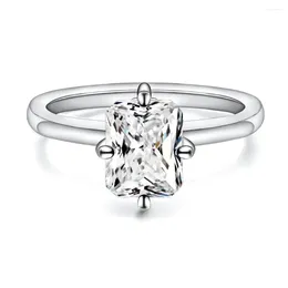 Anéis de cluster completo moissanite noivado para mulheres 2ct corte radiante 925 prata esterlina solitaire promessa banda suas jóias de casamento