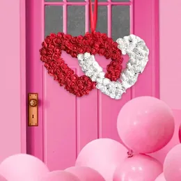 Decorative Flowers Valentine's Day Wreath Dual Heart Shaped Wall Decoration Valentines Decor For Anniversary Indoor Door Birthday Party