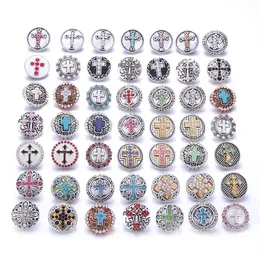 Novo 10 pçs cruz inteira fé 18mm snap jóias misturado metal strass botão snap jóias ajuste pulseira pulseiras colares304q