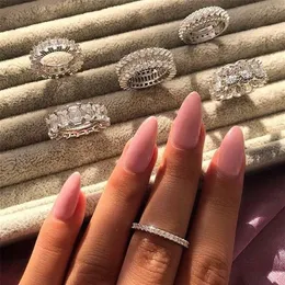 Ins espumante venda superior jóias de luxo real 925 prata esterlina branco topázio empilhável eternidade cz diamante feminino casamento nupcial ring247b