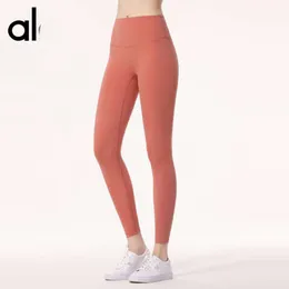 aloyoga mulher leggings mujeres designer al yoga legging verão cintura alta levantamento de quadril sem vestígios calças nuas lulu aloyoga novo sem constrangimento fio escova dupla face