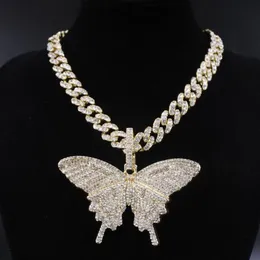 Colgante de mariposa de gran tamaño para hombre y mujer, colgante de burbuja de 12mm, cadena cubana de miami, collar de hip hop, regalo de rapero, joyería para hombres y mujeres, golden3224