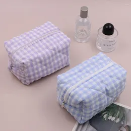 Cosmetic Bags Women Make Up Brush Large Capacity Quilted Checkered Makeup Bag Travel Toiletry Zipper Storage Pouch Lady Purse