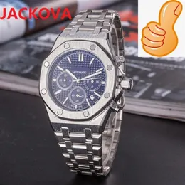 الجريمة الممتازة رجال كاملة الوظيفية wristwatch 42mm Quartz حركة الذكور ساعة الساعة ساعة كاملة الفولاذ المقاوم للصدأ الفرقة الياقوت Glass262y