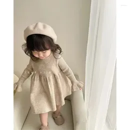 Girl Dresses Girls' Winter Knitted Long-sleeved Korean Baby Solid Warm Fashion Casual Princess Flare Sleeve Children Vestidos