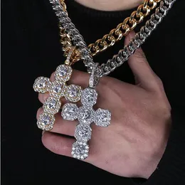 92mm Large Size Iced Out Cross Pendant Necklace Bling Micro Pave Cubic Zirconia Simulated Diamonds 10mm 18inch Cuban Chain Retro S262s