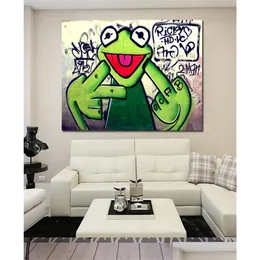 Paintings Canvas Painting Street Iti Art Frog Kermit Finger Poster Print Animal Oil Wall Pictures For Living Room Unframed5060105 Dr Dhr4T