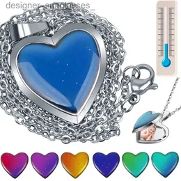 Hänge halsband hjärta humör locket halsband färg byte av halsband temperatur humör rostfritt stål hon foto hänge halsband smycken231218