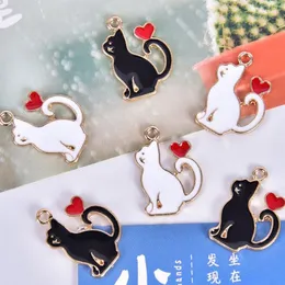 20pcs Classics Lucky Cat 에나멜 매력 크래프트 금속 동물 키티 매력 키 체인을위한 DIY 주얼리 제작 수제 Craft300Y