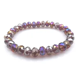 Purple AB Color 8mm Faceted Crystal Beaded Bracelet For Women Simple Style Stretchy Bracelets 20pcs lot Whole256Y