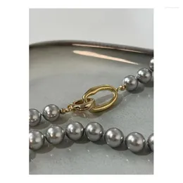 Choker 925 Sterling Silver Real Linen Gray Perfect Circle Strong Light Pearl Necklace Women's Sweater Chain