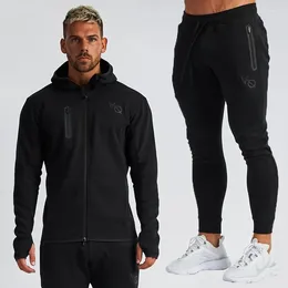 Tute da uomo Tuta Cardigan in cotone Felpa con cappuccio con cerniera Pantaloni sportivi Abbigliamento sportivo in due pezzi Jogging Palestra Abbigliamento da allenamento per corsa Completo