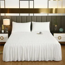 Bedspread Solid-color slip-proof bed hat mattress protector plus cotton bedspread with cotton single sheet single double white 231218