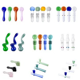 Stand Smoking Pipes About 10.5cm/11.5cm Length 13cm Height Colorful Tobacco Spoon Bowl Glass Pipe 12 Styles