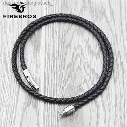Pendant Necklaces FIREBROS Stainless Steel Buckle Black Genuine Leather Necklace Cord Men Women DIY Jewelry String Rope Long Neck Chain ChokersL231218