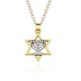 Menorá religiosa y estrella de David, joyería judía, collar Magen, lámpara de fe judía hebrea de Israel, colgante de Hanukkah 1258l