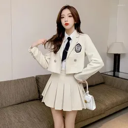 Clothing Sets 2023 Autumn Korea Japan Style Jk Set Women's Short Suit Jacket White Shirt Pleated Skirt Fashion Uniform G834