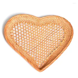 Plates Handwoven Rattan Storage Basket Heart Shaped Tray Bread Fruit Cake Plate Kitchen Accessories For Dropship