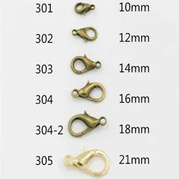 Todo 1000 peças imitação de ródio banhado a 10mm 12mm 14mm 16mm 18mm 21mm 23mm 24mm liga de zinco fechos lagosta ganchos joias findi201D