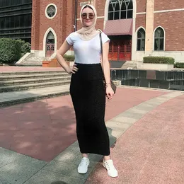 Kleider koreanische Mode Faldas Mujer Moda Muslim gestrickt hohe Taille Maxi Bleistift Langer Rock Jupe Longue Crayon Femme Röcke Frauen Kleidung