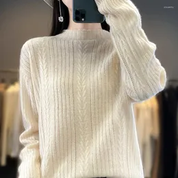 Women's Sweaters Autumn Winter Wool Sweater Round Neck Hollow Pullover Fashion Loose Knitted Bottom Cashmere Jacquard Top