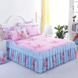 Colcha floral elegante saias de cama lixar renda capa de cama quarto antiderrapante colchão saia colchas cama de duas camadas capa decorada 231218