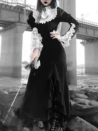 Vestidos novos design originais design japonês vintage vestido preto renda patch reme