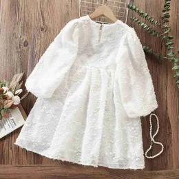 Abiti da ragazza Primavera Autunno Abiti da principessa per ragazze Abito da ballo bianco Abito a maniche lunghe Costumi per bambini Vestiti per bambina 6 8 10 12 anni