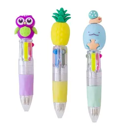 Kawaii mini caneta esferográfica de quatro cores bonito dos desenhos animados 4 cores caneta rollerball retrátil estudante escola presente papelaria favores