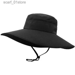 قبعات واسعة الحافة القبعات دلو 15 سم كبيرة الحجم صيف الصياد قبعة تجفيف سريع شبكة خفيفة الوزن شمس C رجل كبير الحجم دلو قبعة 60-65CML231217
