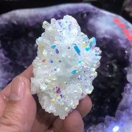 Natural quartz cluster specimen home decoration crystal healing Aura Unique Quartz Crystal Titanium Bismuth Coating Cluster Rain220V