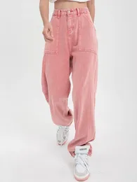 Jeans mina comprar engraçado rosa jeans feminino moda coreana y2k baggy oversize perna larga calças jeans streetwear solto calças de perna reta