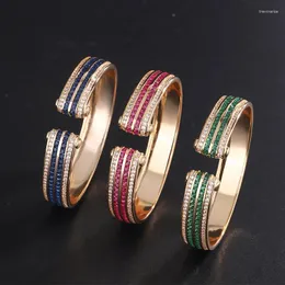 Bangle SpringLady Luxury Wedding Bangles For Women Vintage Sapphire Emerald Ruby Gold Color Cuff Bracelets Party Fine Jewelry Gift