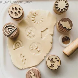 Sorting Nesting Stacking toys Kids Montessori Wooden Play Dough Stampers Tools Weather Insect Nature Stamps Playdough Fun Activity Q231218