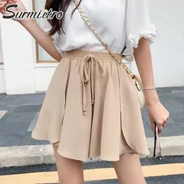 Truien Surmiitro 2021 Lente Zomer Vrouwen Koreaanse Stijl Kaki Zwarte Chiffon Ruches Hoge Taille Zon School Mini Shorts Rok Vrouwelijke